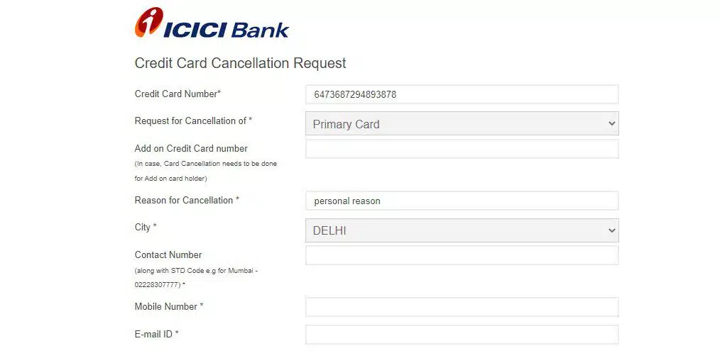 How can you close your ICICI Bank Credit Card